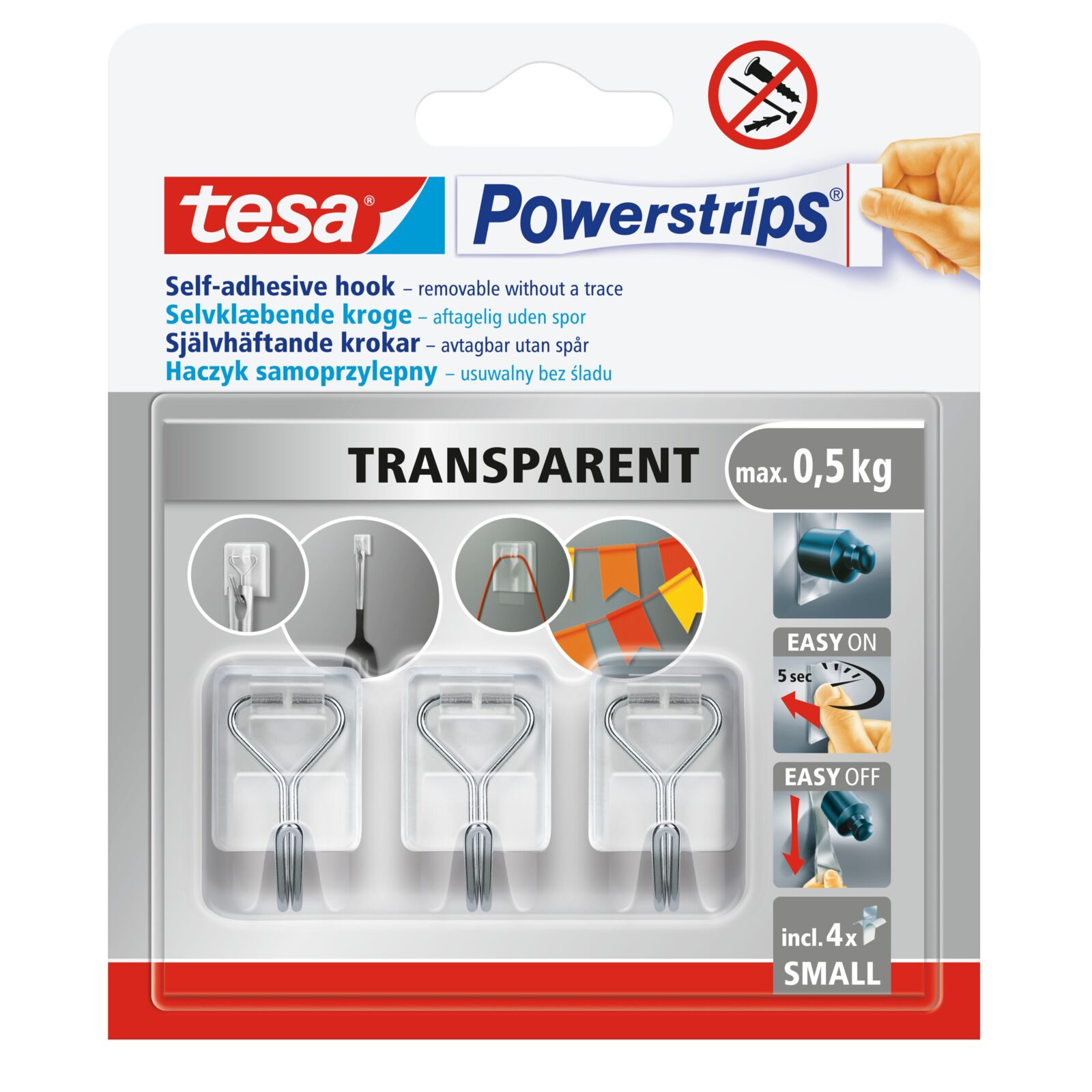 Självhäftande Krokar Powerstrips Metall-Transparent 3-Pack, Tesa H5862002