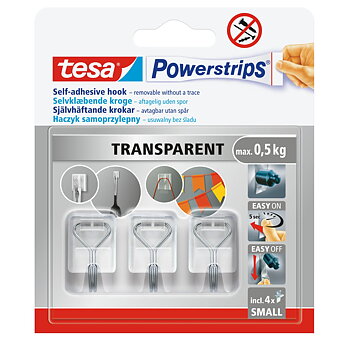 Självhäftande Krokar Powerstrips Metall-Transparent 3-Pack, Tesa H5862002