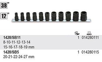 Skärande Hylsats 8–19 mm 3/8 & 1/211 delar, för Skadade Muttrar, BETA Tools
