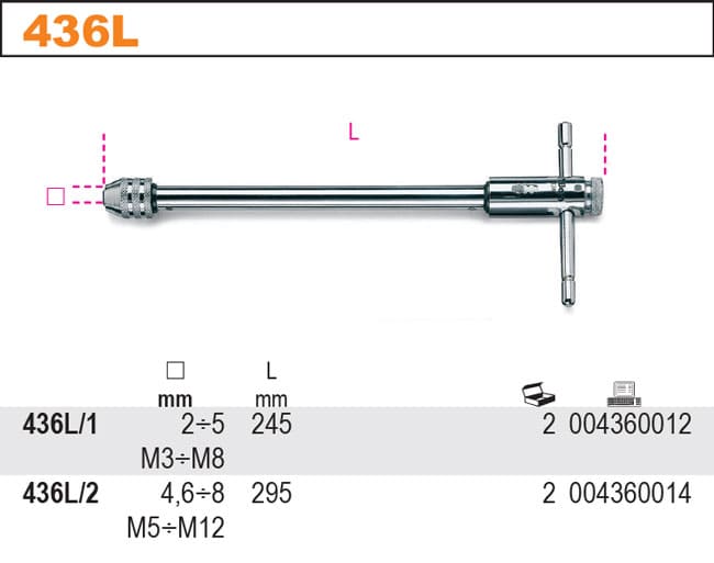 Gängtappshållare Lång 245 mm Skjutbart Handtag Spärr M3–M8, BETA Tools - 2