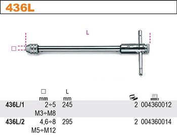 Gängtappshållare Lång 245 mm Skjutbart Handtag Spärr M3–M8, BETA Tools