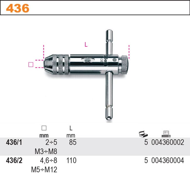 Gängtappshållare Skjutbart Handtag Spärr Båda Hållen 110 mm 4, 6–8 mm M5–M12, BETA Tools - 2