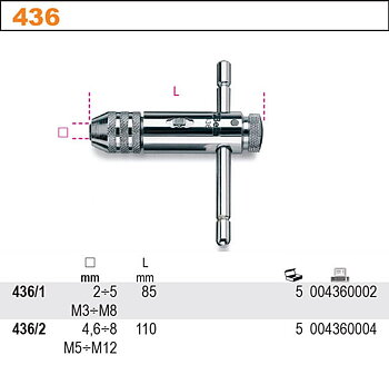 Gängtappshållare Skjutbart Handtag Spärr Båda Hållen 110 mm 4, 6–8 mm M5–M12, BETA Tools