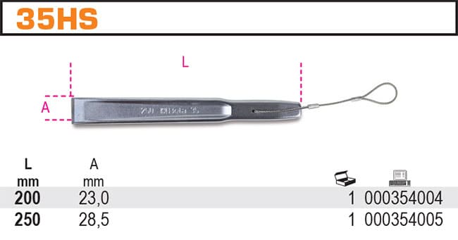 BETA TOOLS Huggmejsel Platt 200-250 mm, Rostfri Stål, BETA (Storlek (mm) : 250)