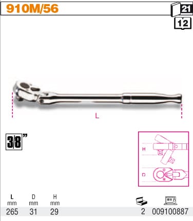 BETA TOOLS Dragskaft Ledhandtag 3/8265 mm Rostfri, BETA - 2