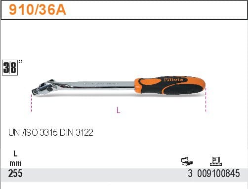 BETA TOOLS Dragskaft Ledhandtag 3/8255 mm Gummihandtag, BETA - 2