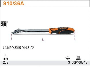 BETA TOOLS Dragskaft Ledhandtag 3/8255 mm Gummihandtag, BETA