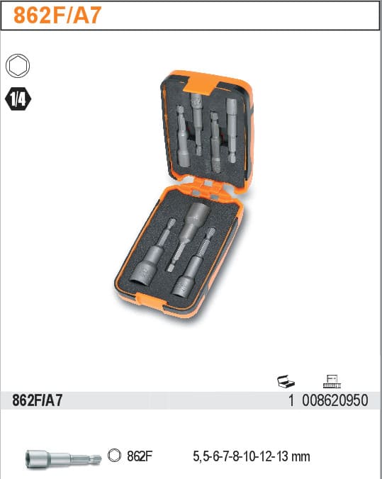 BETA TOOLS Magnetiska Bits med Sexkantshylsor 1/4, 5, 5–13 mm, Plastask, BETA - 2