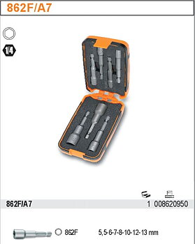 BETA TOOLS Magnetiska Bits med Sexkantshylsor 1/4, 5, 5–13 mm, Plastask, BETA