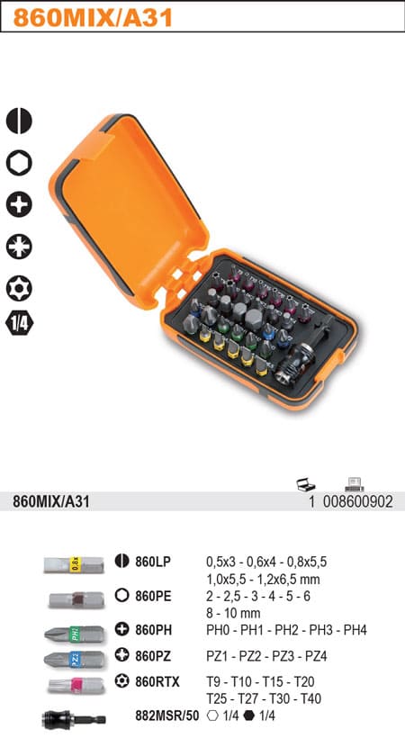 BETA TOOLS Bitssats Färgkodade 30 Delar, Magnetiskt Skruvhandtag, Plastask, BETA - 2