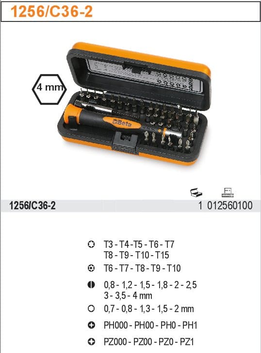 BETA TOOLS Bitssats 4 mm 36 Delar, Microskruvmejselhandtag Magnetisk Förlängare, BETA - 3