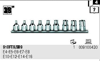 BETA TOOLS Hylssats TORX E4-E16, 9 Delar 26 mm Höga Kromade, BETA