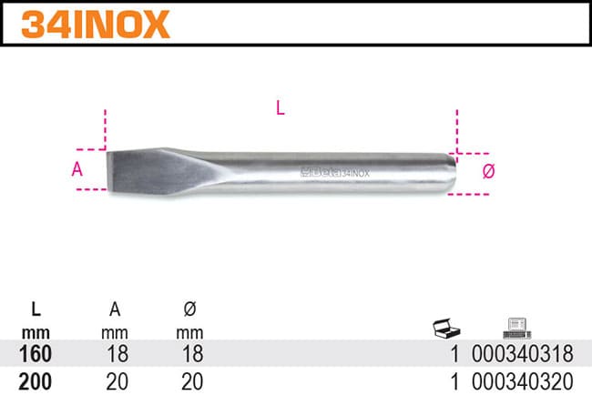 BETA TOOLS Huggmejsel Platt 200 mm Rostfri, BETA