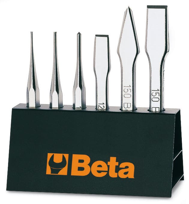 BETA TOOLS Huggmejselsats med Metallställ 6 Delar, 2-4 mm 125-150 mm, BETA