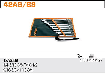 BETA TOOLS U-Ringnyckelsats 9 Delar 1/4-3/4 Rostfri, BETA