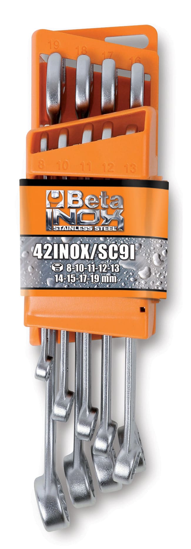 BETA TOOLS U-Ringnyckelsats 8-19 mm 9 Delar Rostfritt Stål med Bärbart Ställ, BETA