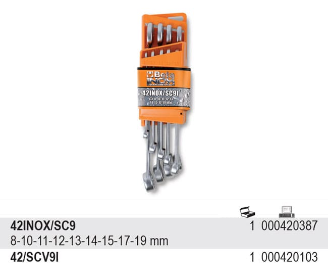 BETA TOOLS U-Ringnyckelsats 8-19 mm 9 Delar Rostfritt Stål med Bärbart Ställ, BETA - 2