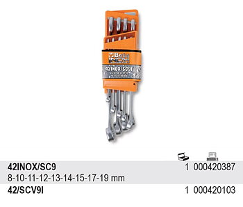 BETA TOOLS U-Ringnyckelsats 8-19 mm 9 Delar Rostfritt Stål med Bärbart Ställ, BETA