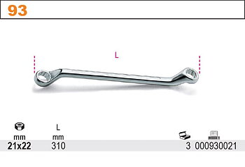 BETA TOOLS Ringnyckel Dubbel Bockad 21 x 22 mm för Byggnadsställningar, BETA