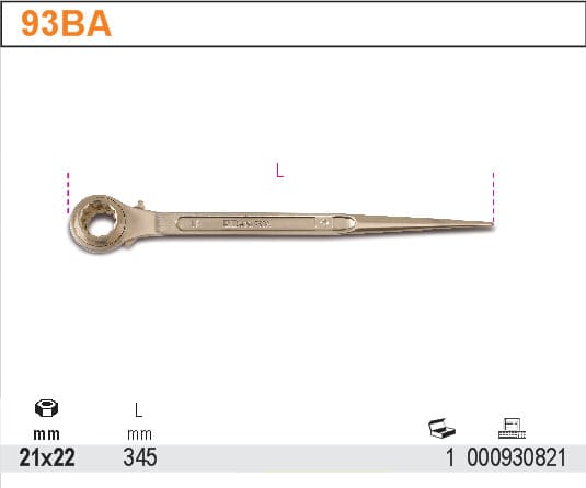 BETA TOOLS Hylsnyckel Gnistfri för Byggnadsställningar 21 x 22 mm, BETA - 2