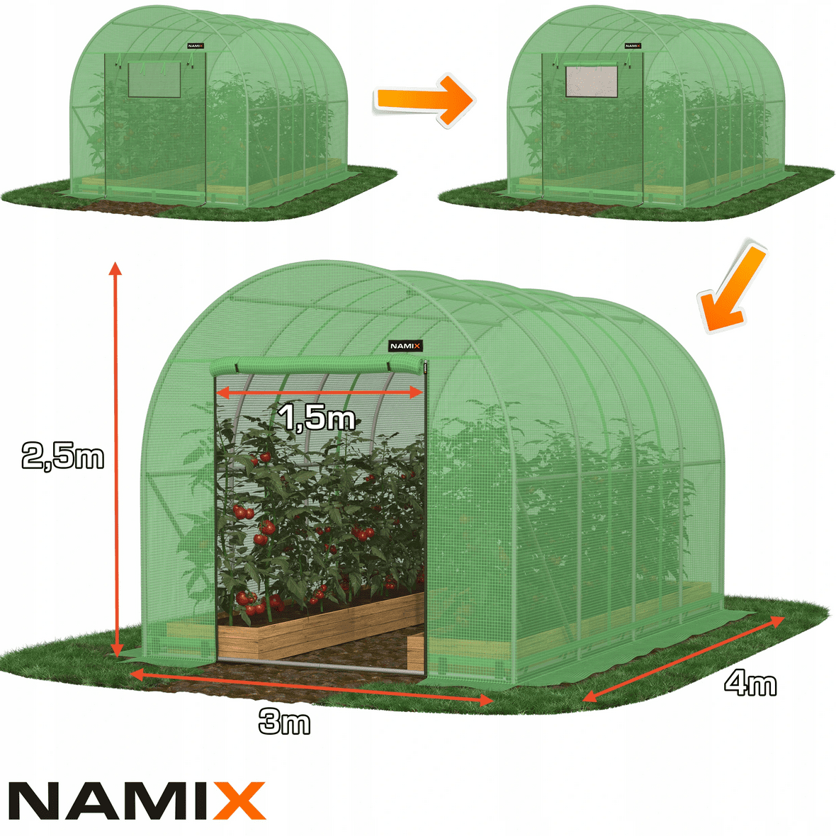 Plastväxthus för året runt utomhusbruk, tunnelväxthus, 2.5m eller 2m högt , 7-30kvm, stål, Namix Greenhouse - 2