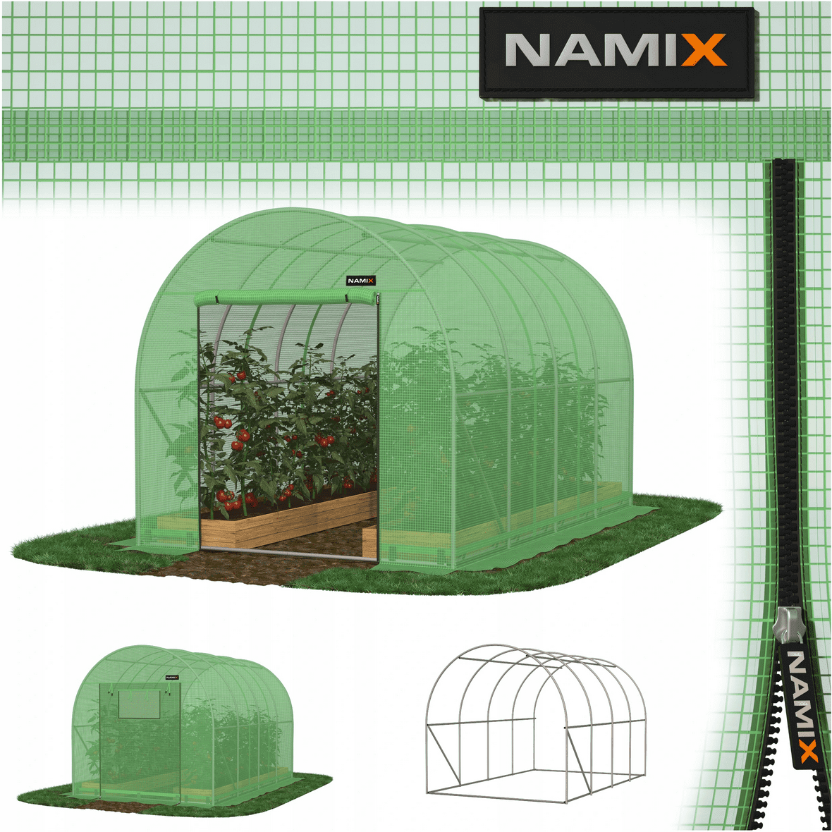 Plastväxthus för året runt utomhusbruk, tunnelväxthus, 2.5m eller 2m högt , 7-30kvm, stål, Namix Greenhouse