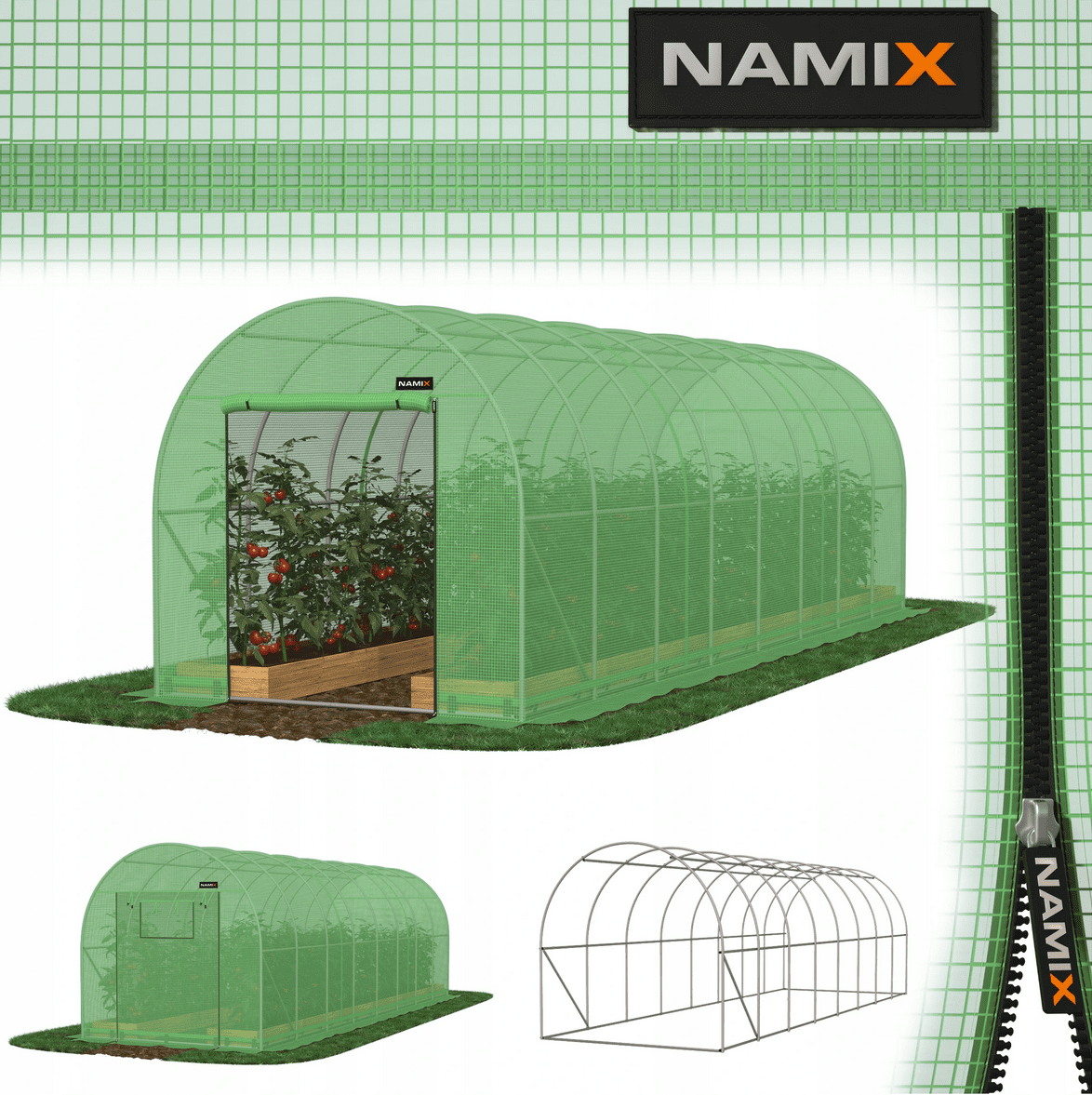 Plastväxthus för året runt utomhusbruk, tunnelväxthus, 2.5m eller 2m högt , 7-30kvm, stål, Namix Greenhouse - 5