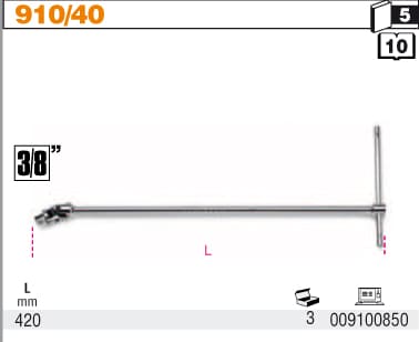 T-Handtag med 3/8 Drivknut, Längd 420 mm, BETA Tools - 2