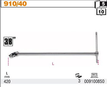 T-Handtag med 3/8 Drivknut, Längd 420 mm, BETA Tools