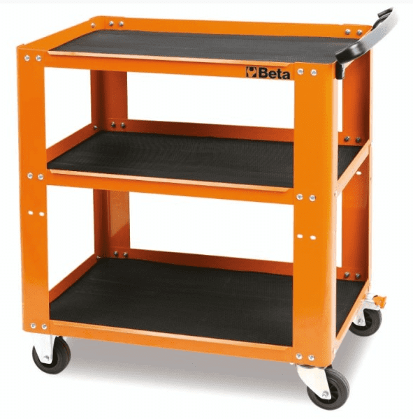 Verktygsvagn 3 Hyllor 200 kg Termoplast Gummimatta 4 Hjul 45 x 80 x 90 cm, BETA Tools - Orange