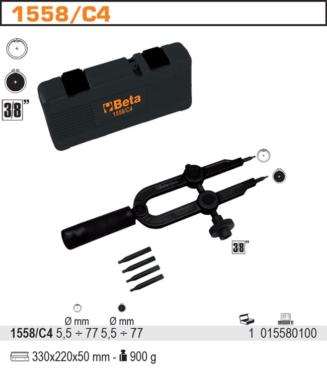 Låsringstång Heavy-Duty 2.5–3.5 mm Spetsar, 3/8” Anslutning, BETA Tools - 3