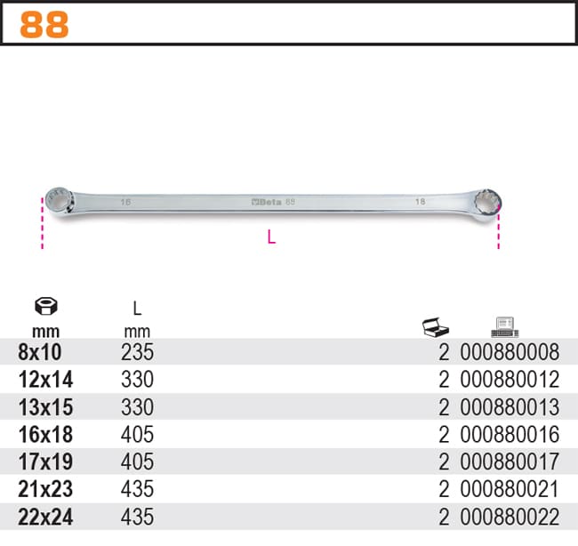 BETA TOOLS Ringnyckel Platt Lång 8 x 10 mm-22 x 24 mm, BETA (Nyckelstorlek (mm) : 17x19mm) - 2