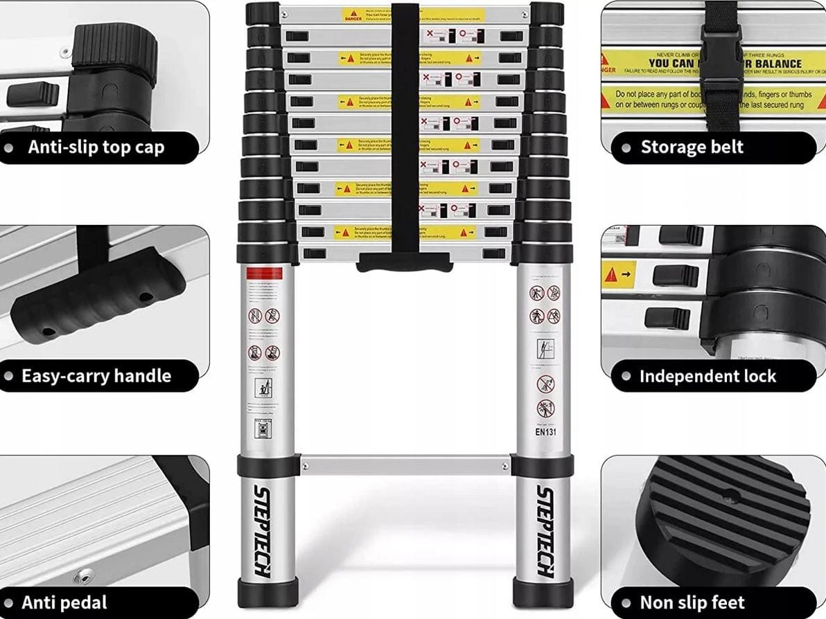 Teleskopstege 290-620 cm, kompakt utfällbart stege, aluminium, max 150 kg, CE - 7