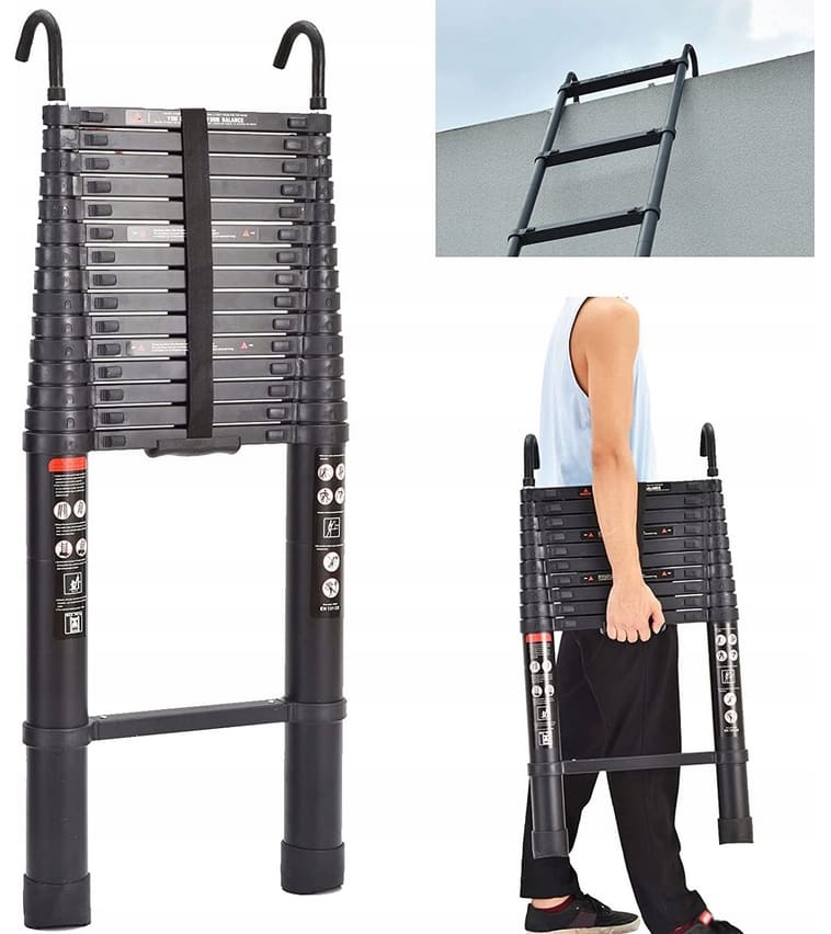 Teleskopstege 290-620 cm, kompakt utfällbart stege, aluminium, max 150 kg, CE - 10