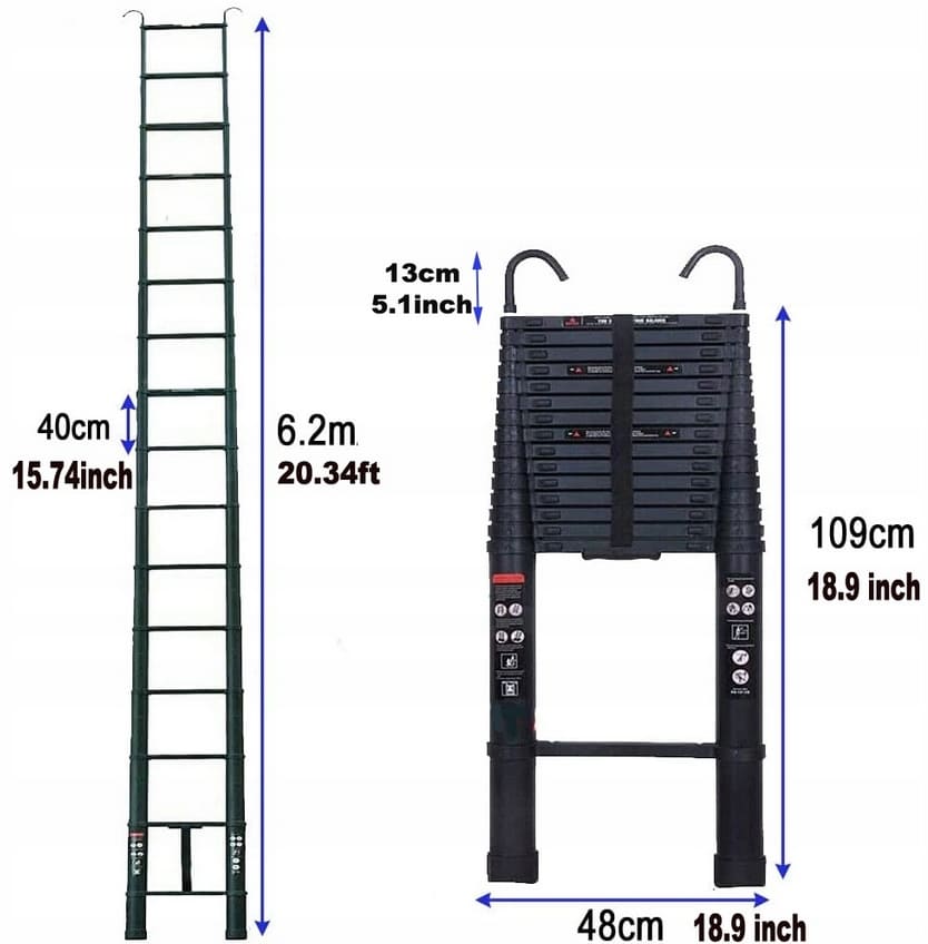 Teleskopstege 290-620 cm, kompakt utfällbart stege, aluminium, max 150 kg, CE - 9