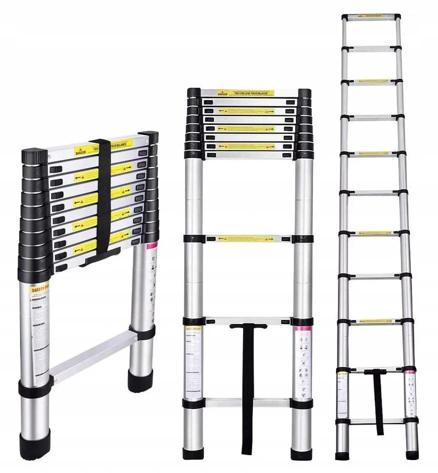 Teleskopstege 290-620 cm, kompakt utfällbart stege, aluminium, max 150 kg, CE