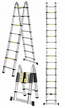 Teleskopstege 440 / 500 cm, kompakt utfällbart stege, aluminium, max 150 kg, CE