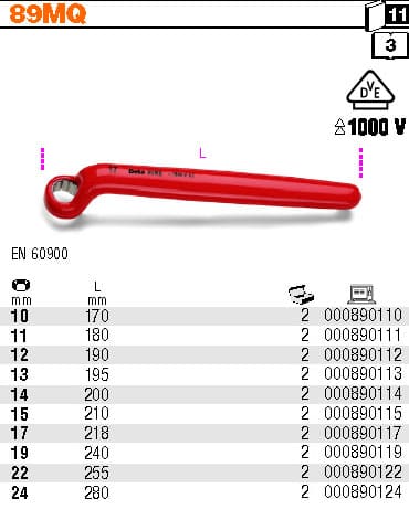 BETA TOOLS Ringnyckel Enkel 1000V-Isolerad 10–24 mm, BETA (Storlek (mm) : 11) - 2