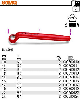 BETA TOOLS Ringnyckel Enkel 1000V-Isolerad 10–24 mm, BETA (Storlek (mm) : 17)