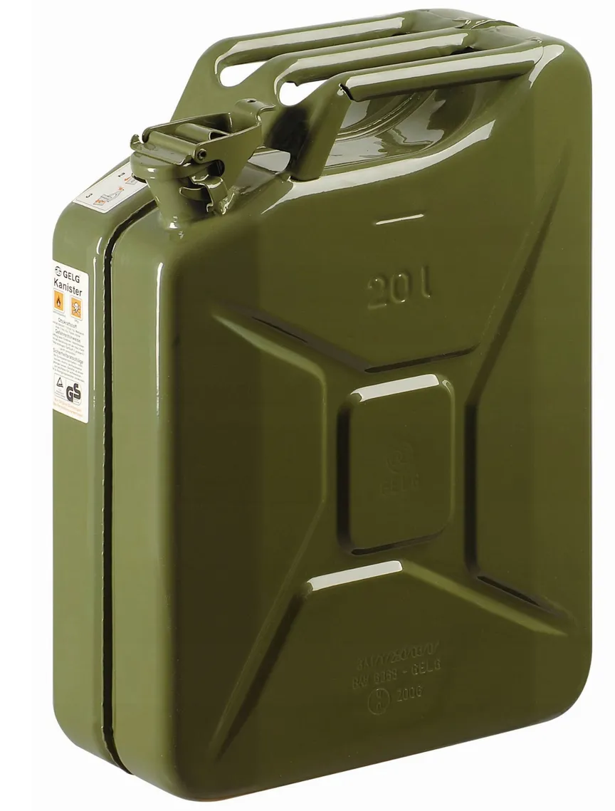 Bensindunk 20L Jeepdunk Metall 0,8mm Stål med Tätning Grön Röd Svart, Gelg - Grön