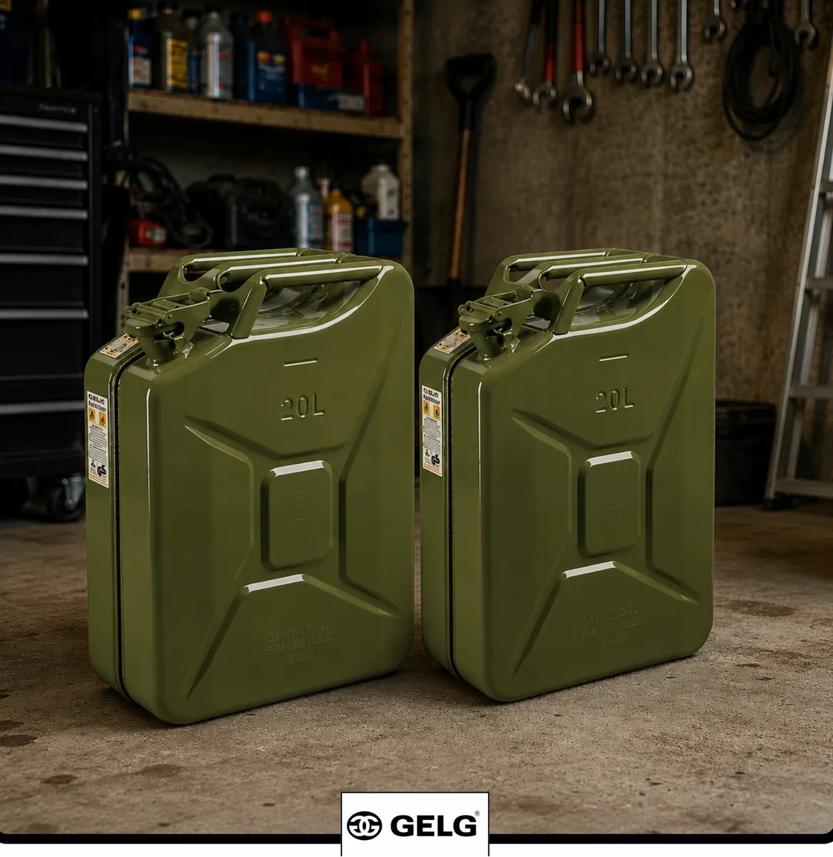 Bensindunk 20L Jeepdunk Metall 0,8mm Stål med Tätning Grön Röd Svart, Gelg - Svart - 5