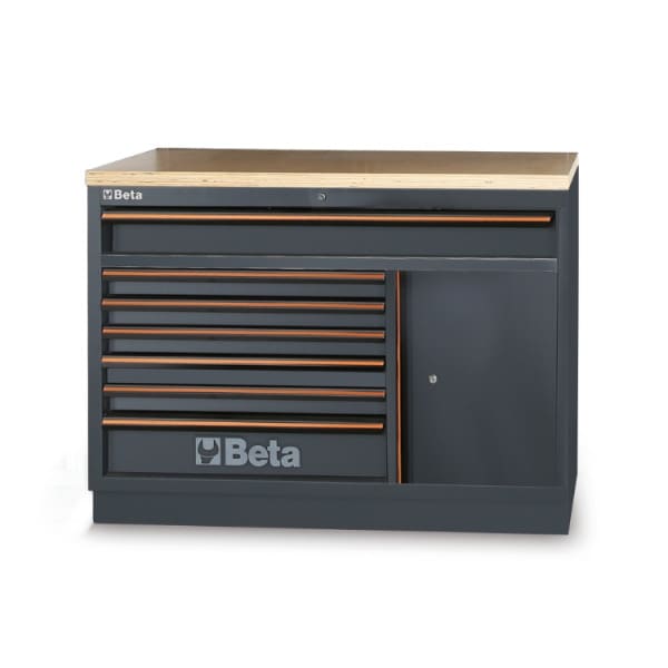Fast Verktygsmodul med 7 Lådor och Träarbetsbänk, Garageinredning, BETA Tools