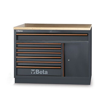 Fast Verktygsmodul med 7 Lådor och Träarbetsbänk, Garageinredning, BETA Tools