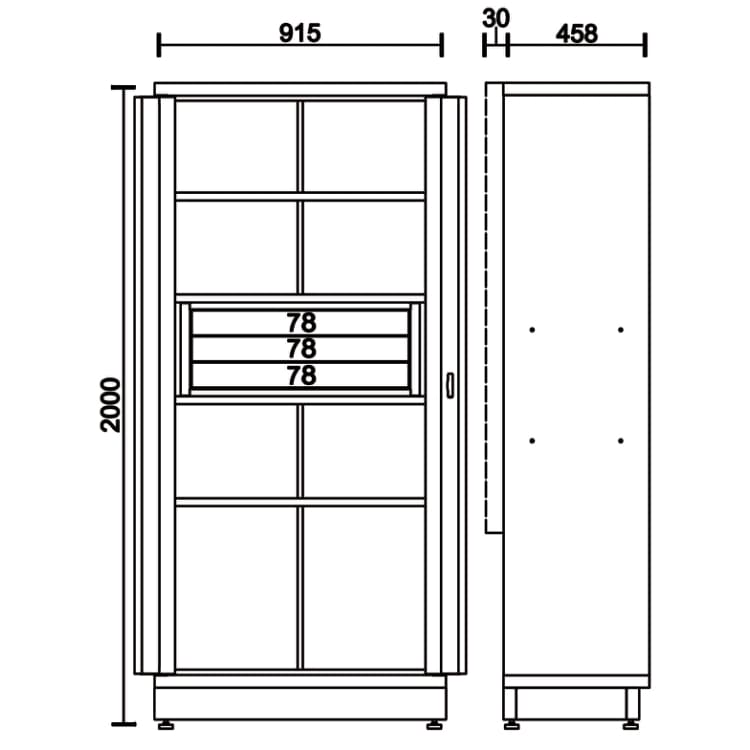 BETA TOOLS Verktygsskåp i plåt med 3 lådor (661 x 360 mm) och 4 hyllor (höjdjusterbara), mått 910 x 430 mm, central lås, vertikalt justerbara fötter, BETA - 3