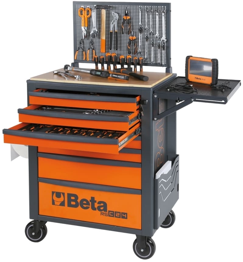 Verktygsvagn 7 Lådor 588 x 367 mm, Förstärkt ABS-arbetsyta, BETA Tools - Orange - 7