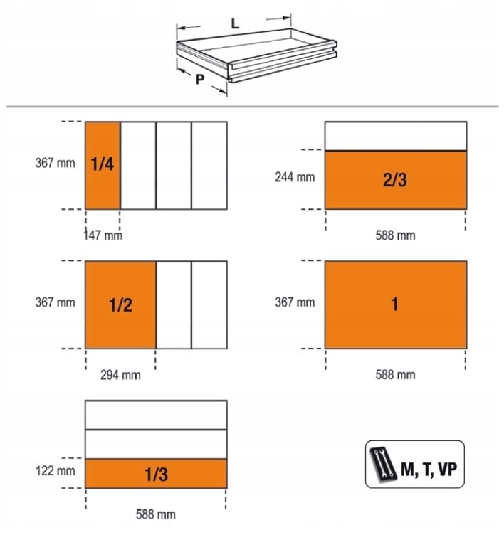 Verktygsvagn 7 Lådor 588 x 367 mm, Förstärkt ABS-arbetsyta, BETA Tools - Orange - 13