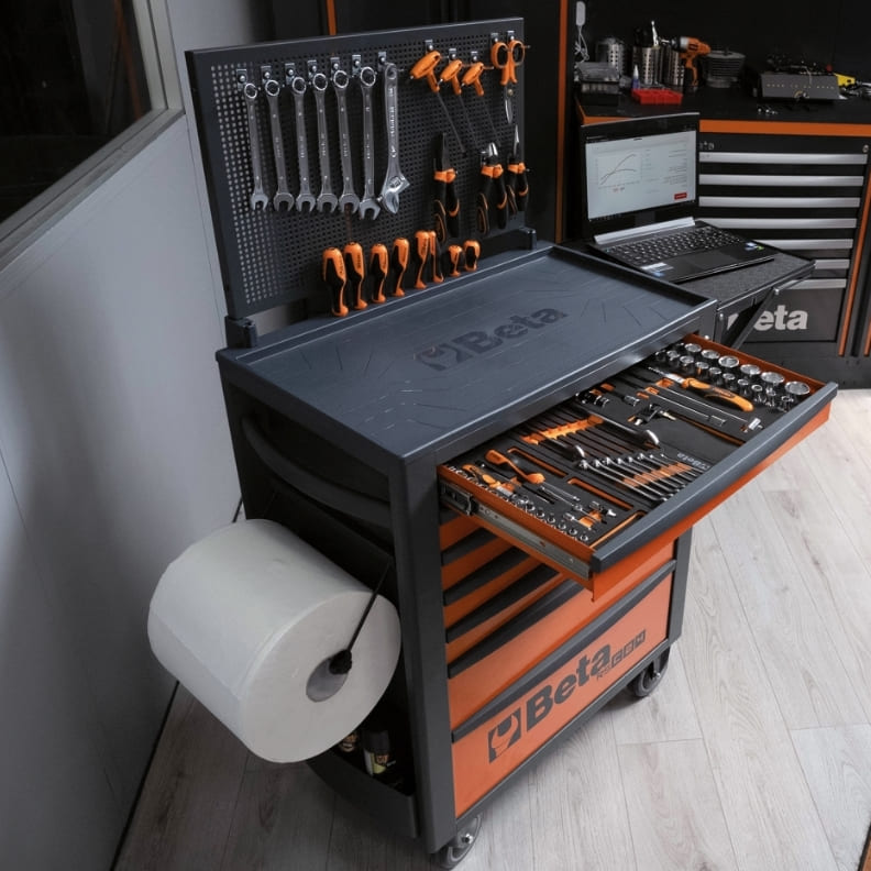 Verktygsvagn 7 Lådor 588 x 367 mm, Förstärkt ABS-arbetsyta, BETA Tools - Röd - 11
