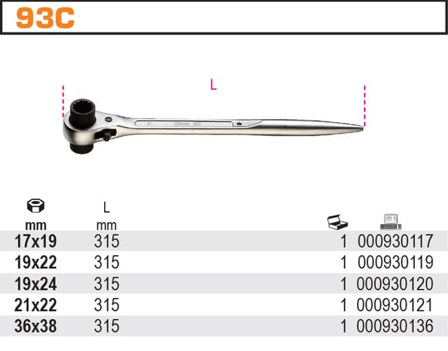 BETA TOOLS Hylsnyckel för Byggnadsställningar 17 x 19 mm-36 x 38 mm, BETA (Nyckelstorlek (mm) : 17x19mm) - 2
