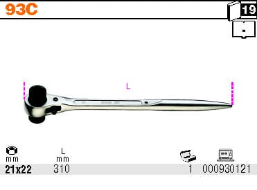 BETA TOOLS Hylsnyckel för Byggnadsställningar 17 x 19 mm-36 x 38 mm, BETA (Nyckelstorlek (mm) : 21x22mm) - 3