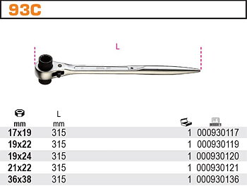 BETA TOOLS Hylsnyckel för Byggnadsställningar 17 x 19 mm-36 x 38 mm, BETA (Nyckelstorlek (mm) : 21x22mm)